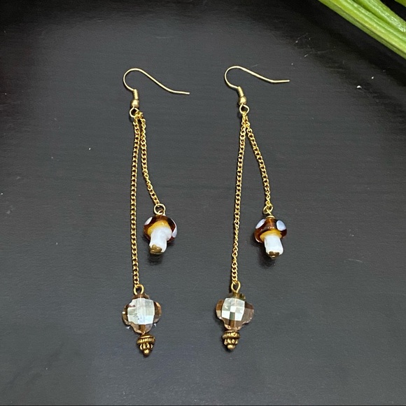 Handmade Mushroom Lampwork Beads Dangling Drop Earrings - Picture 6 of 9